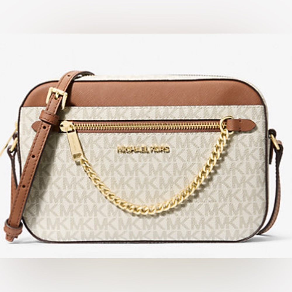 NWT - Michael Kors Jet Set Large Printed Logo Crossbody Bag (Vanilla Signature)